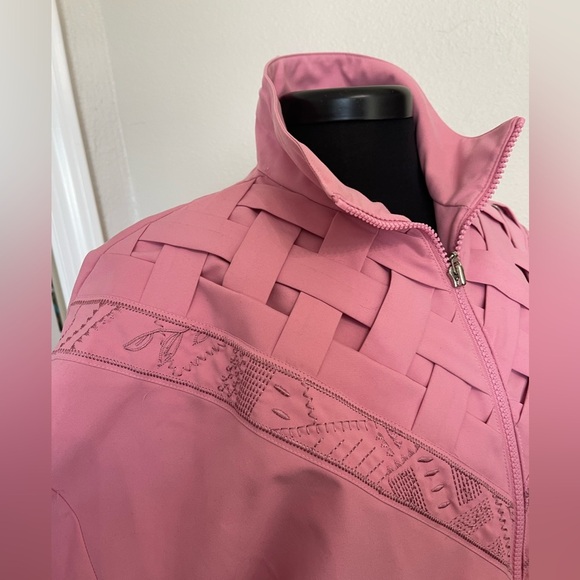 1980s Teddi Powder Pink Lattice Zip Up Jacket Windbreaker Size Medium - Picture 2 of 8